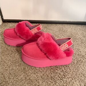 UGG Vibrant Pink Fluffy Platform Sandals